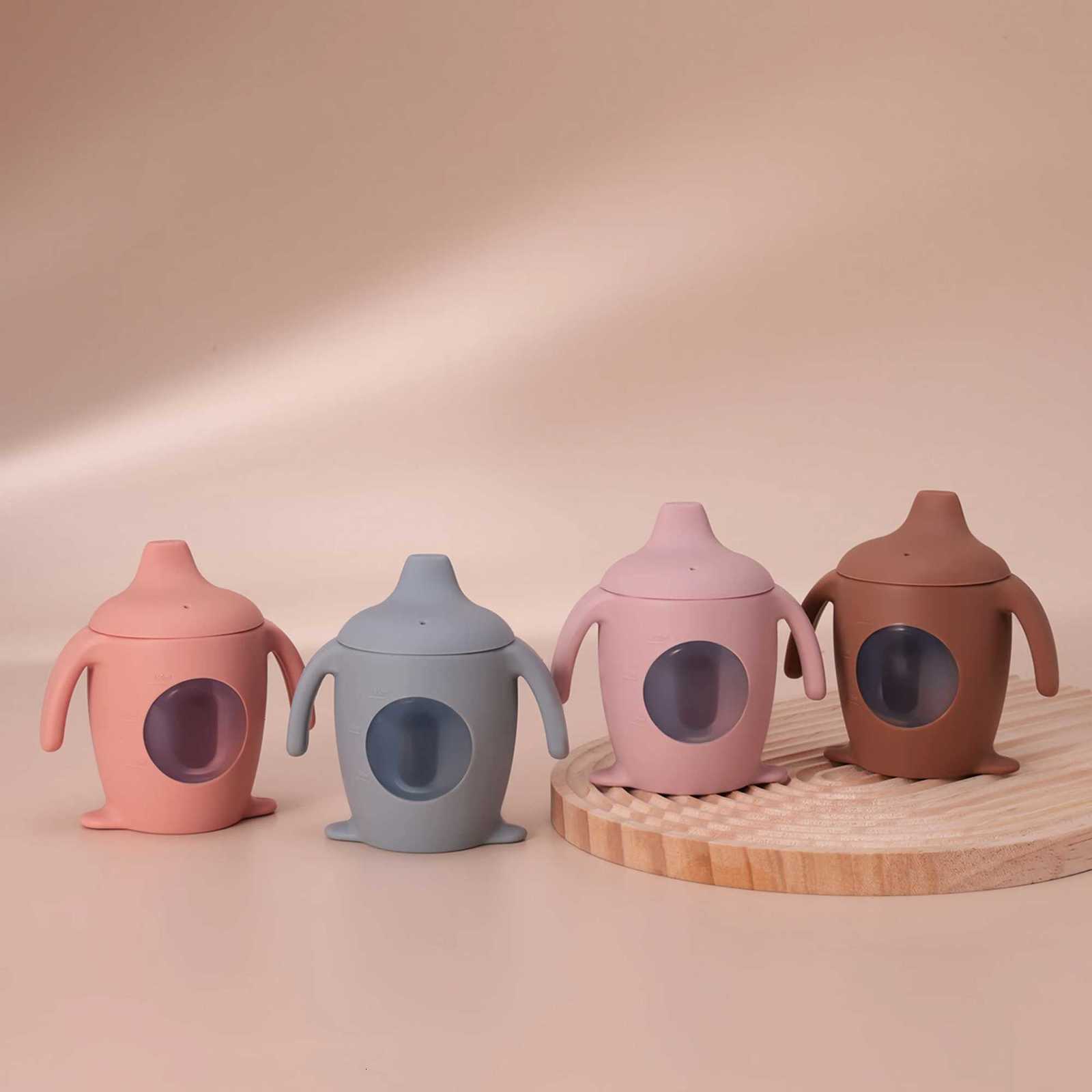 1PC Penguin Shape Silicone Feeding Sippy Cup BPA Free Baby Water Bottle Transparent Leakproof Portable Infant Cup Baby Supplies X250806