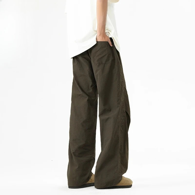 Cargo Pants Mens Spring Summer Harajuku Street Y2k Solid Color Drawstring Wide Leg Pants Outdoor Casual Fishing Sports Pants 250806