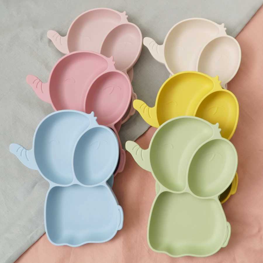 1PCS Baby Silicone Dining Dishes Plate Kids Feeding Plate Sucker Cartoon Elephant Children Dishes Toddler Training Tableware X250806