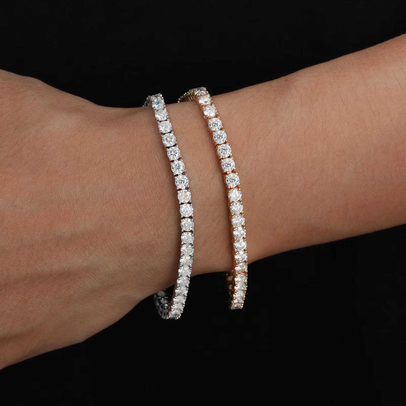 Fine Hip Hop Jewelry White Gold Plated 925 Sterling Silver VVS Moissanite Diamond Iced Out Tennis Chain Bracelet for Men Women