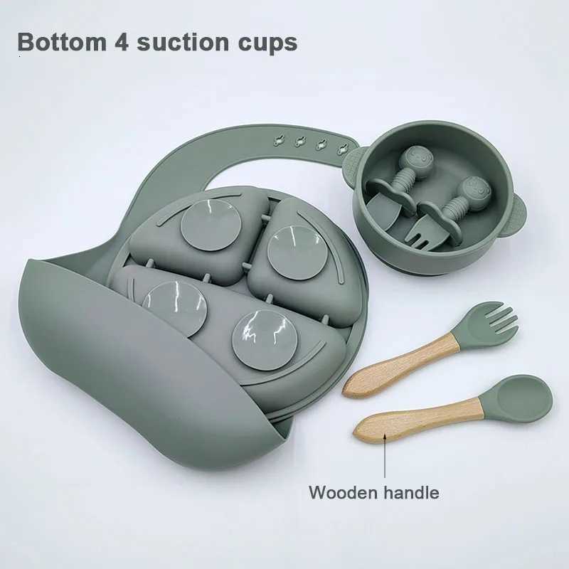 Personalized Name Baby Silicone Feeding Set Sucker Bowl Silicone Dish Plate For Baby Cup Bibs Spoon Fork Tableware BPA Free X250806