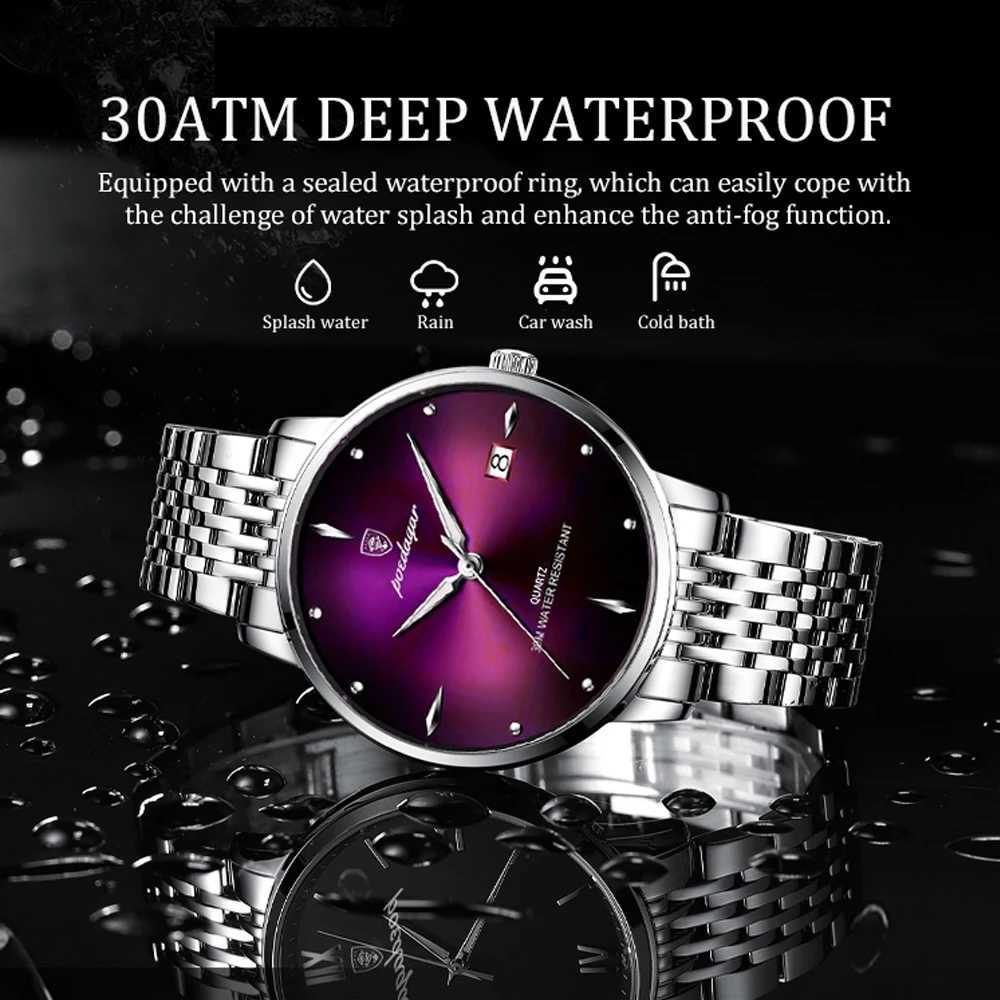 POEDAGAR Top Brand Luxury Men Waterproof Luminous Stainless Steel Ice Sport Quartz Clock Mens Date Business Wrist W250806