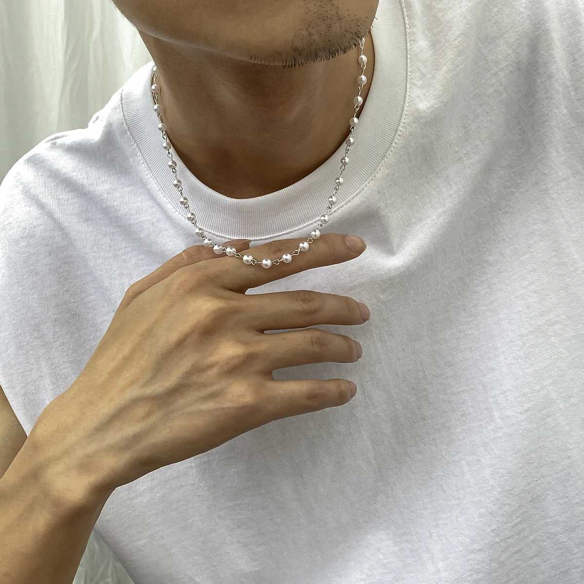 Small Imitation Pearl Beads Chain Short Choker Necklace for Men Trendy Beaded Chain Necklace on Neck 2023 Fashion Jewelry Collar Y250805