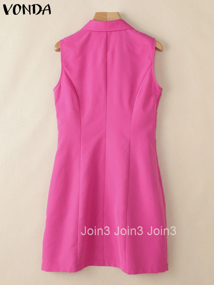 VONDA Sexy Sleeveless Mini Dress Women Summer Sundress Elegant Lady Tank Vestidos Turn-down Collar Casual Solid Color Robe