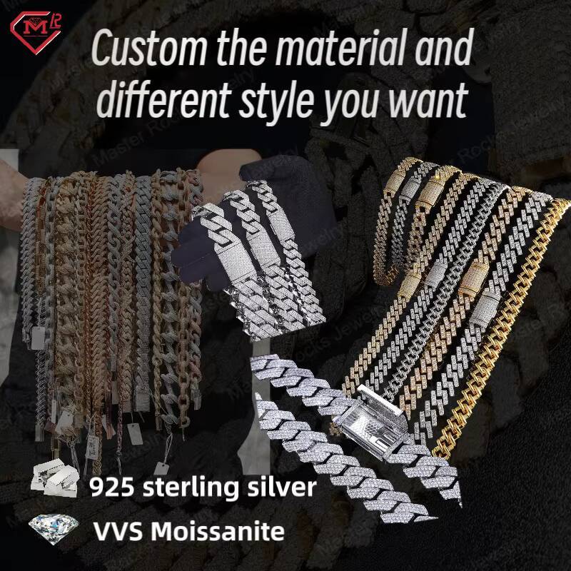 12MM 15MM Hiphop Moissanite Cuban Necklaces 3 Rows 925 Silver Jewelry Iced Out Moissanite Cuban Link Chain