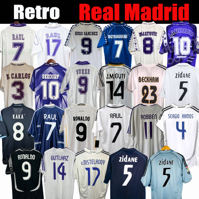 ReAlMadridS Retro Soccer Jerseys 1992-2018 RONALDO RAUL FIGO ZIDANE SUKER R.CARLOS KAKA BALE KROOS SERGIO RAMOS BENZEMA FIGO Football T-shirt