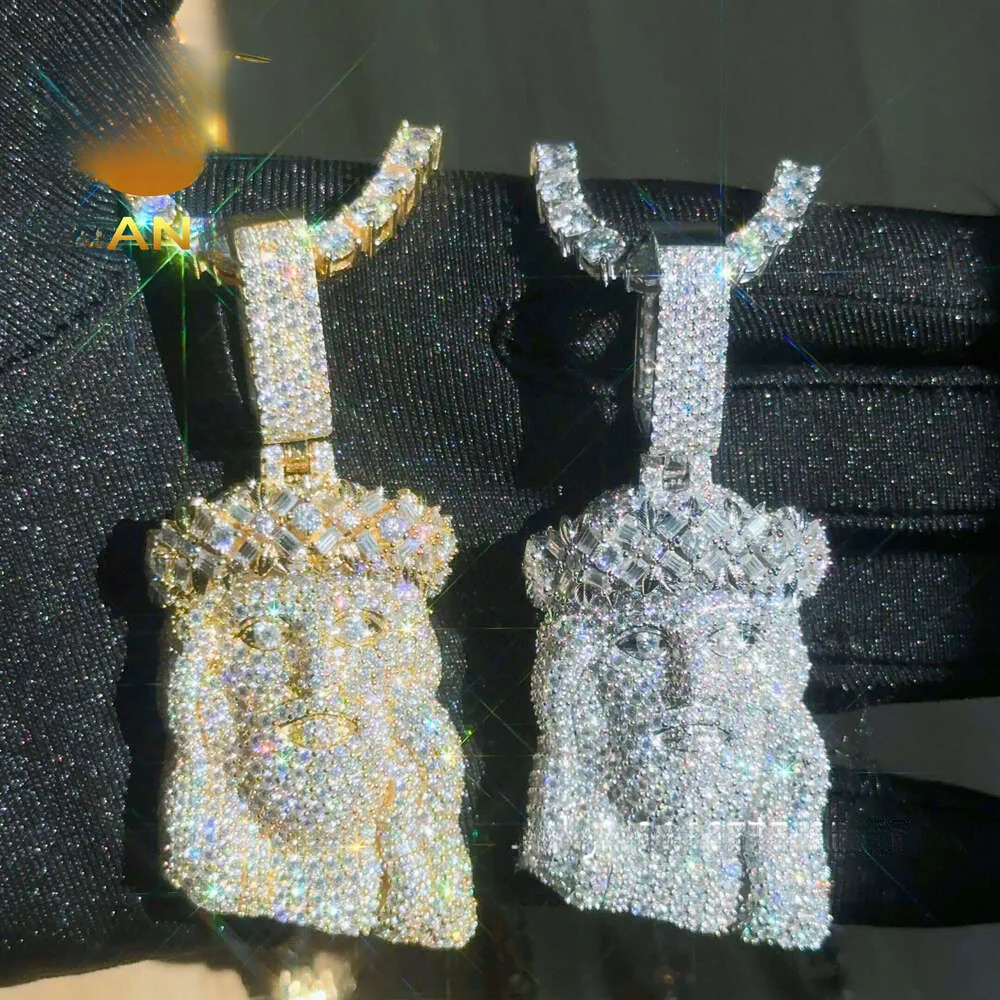 Ready To Ship Iced Out Jesus Head Moissanite Dia Sier Hip Hop Pendant For Tennis Cuban k Chain Free delivery