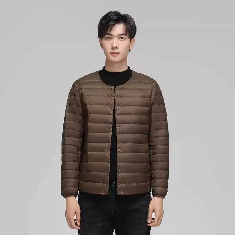 0-0 Men Down Jackets 2024 New Autumn Ultra Light Male Collarless Duck Down Coat Puffy Quilted Lining Outerwear Thin Parkas W250806