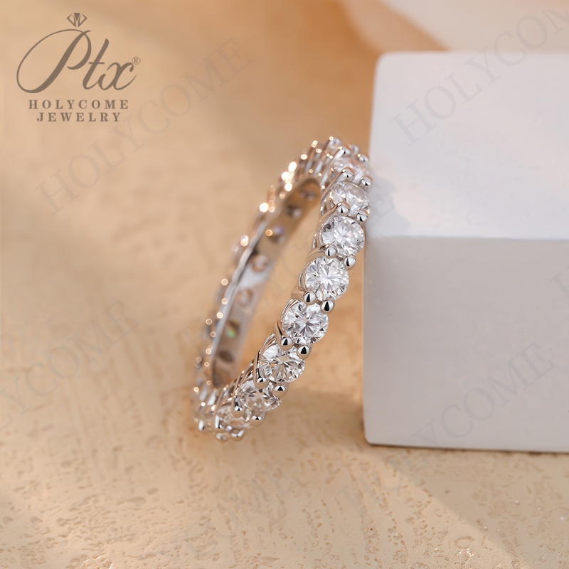 Finger Promise Ring Set Fashion Engagement Wedding Jewelry 925 Sterling Silver Full Diamond 3mm D Color Moissanite Eternity Band Rings