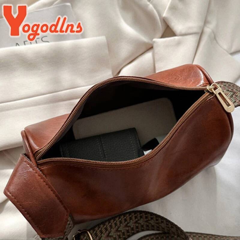 Yogodlns Vintage Shoulder For Women Fashion Wide Strap Crossbody Bag Retro Pillow Messenger Handbag Ladies Tote Clutchs