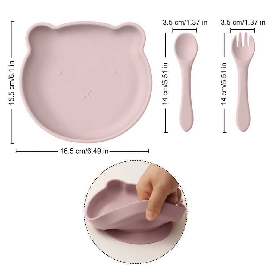 3PCS Color Kids Food Grade Silicone Dishes Plates Set Non-Slip Cartoon Bear Bowl Training Utensils BPA Free Baby Essentials X2508061
