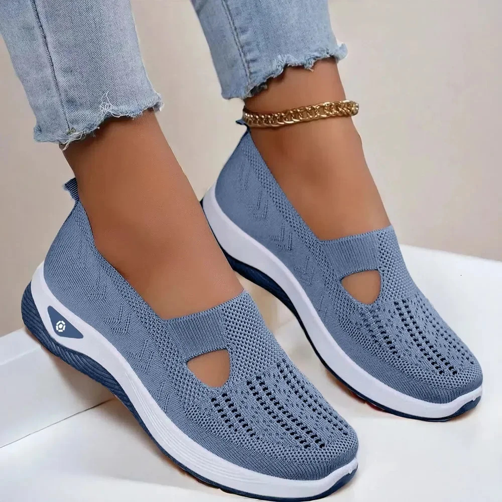 Breathable Womens Walking Shoes Soft Sole Anti Slip Knit Casual Sneakers Comfortable Summer Flats for Elderly Ladies 250731