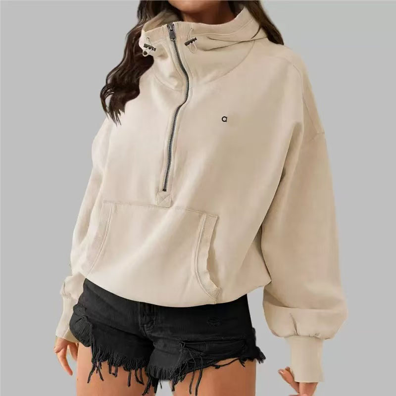 women hoodie ala zip up hoodie Autumn and winter yoga womens Plus Veet Thickening jackets sports half zipper terry designer sweater chothing loose short clothes