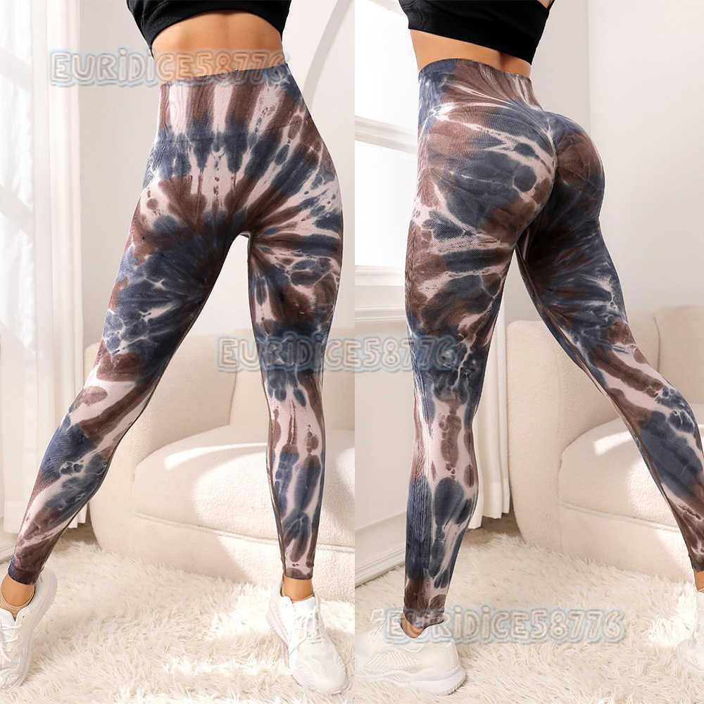 Outdoor Seamless Tie-dye Sports High-waist Tummy Control Butt-lifting Tight Pants for Women Tie-dye Yoga Fitness Pants H250806