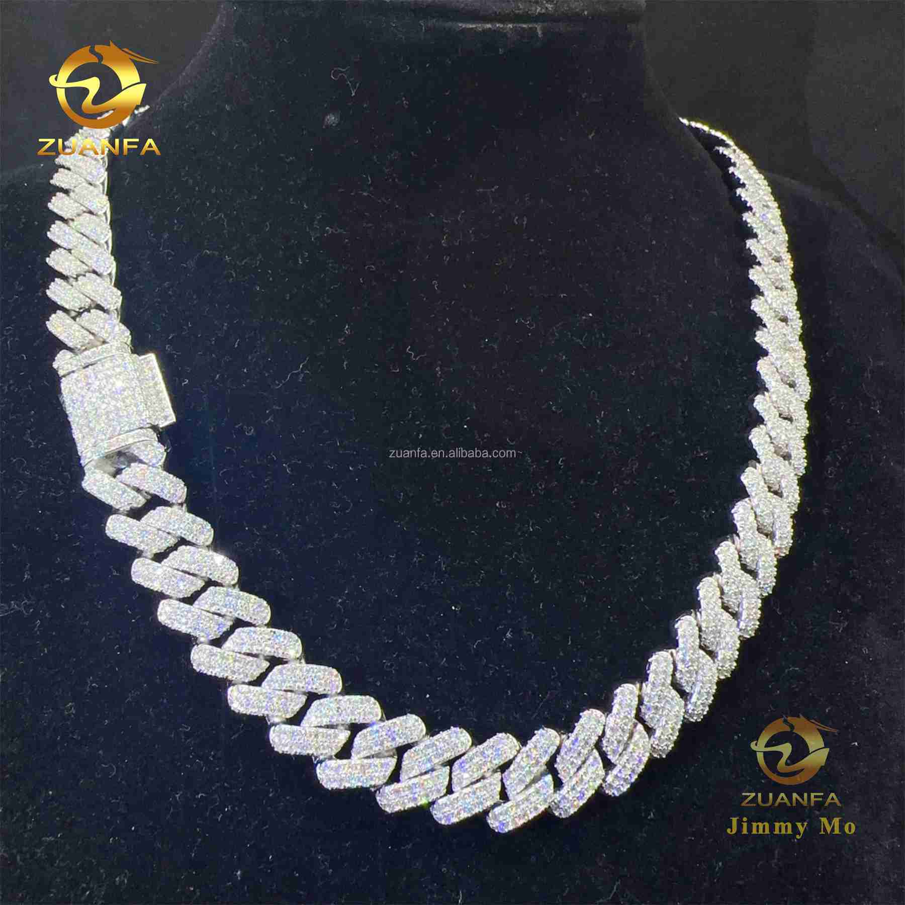 Fire Jewelry Rapper Stylish GRA Certificate 925 Solid Silver 14mm Two Rows Stone Iced Out Hip Hop FL Moissanite Cuban Link Chain