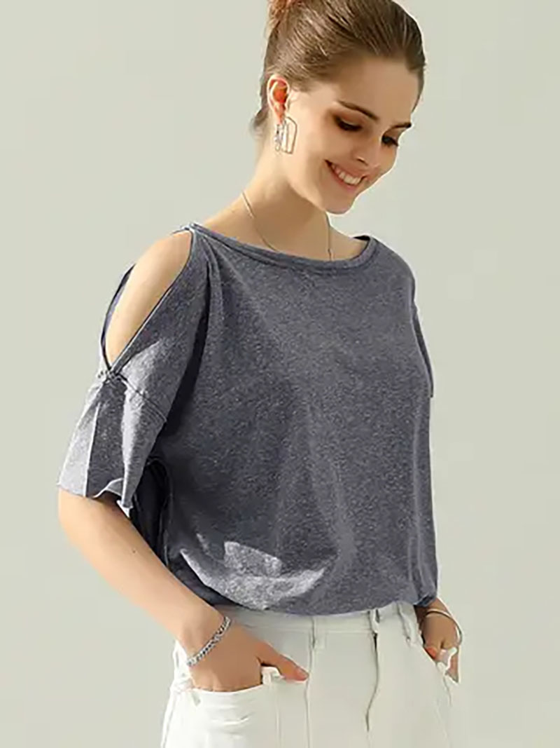 Casual solid color crew neck top Fashionable, comfortable and simple CWTTS422