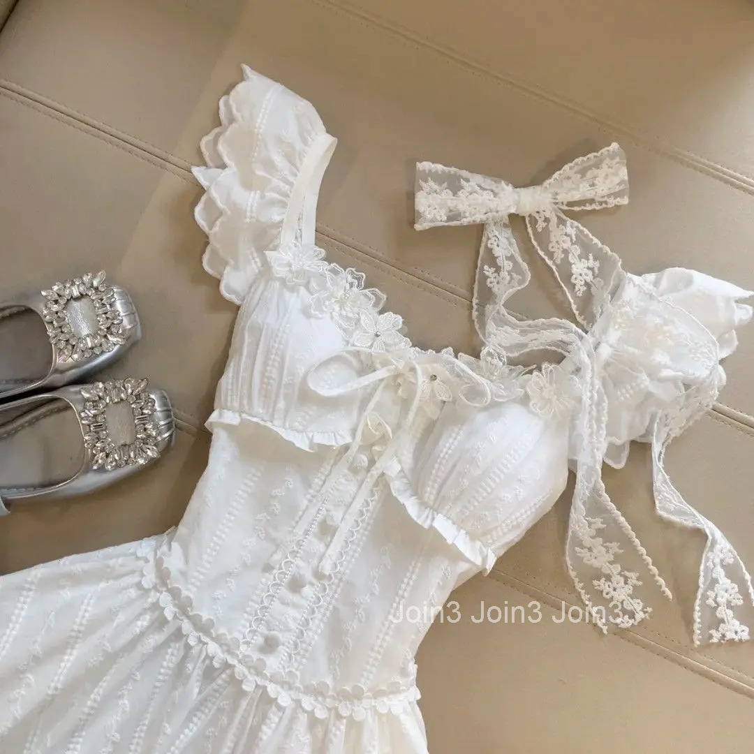 Sweet Princess Dress Woman French Lace Sim Fairy Dress Harajuku Gyaru Elegant Chic Ball Gown Summer Kawaii 90s Sexy Fashion