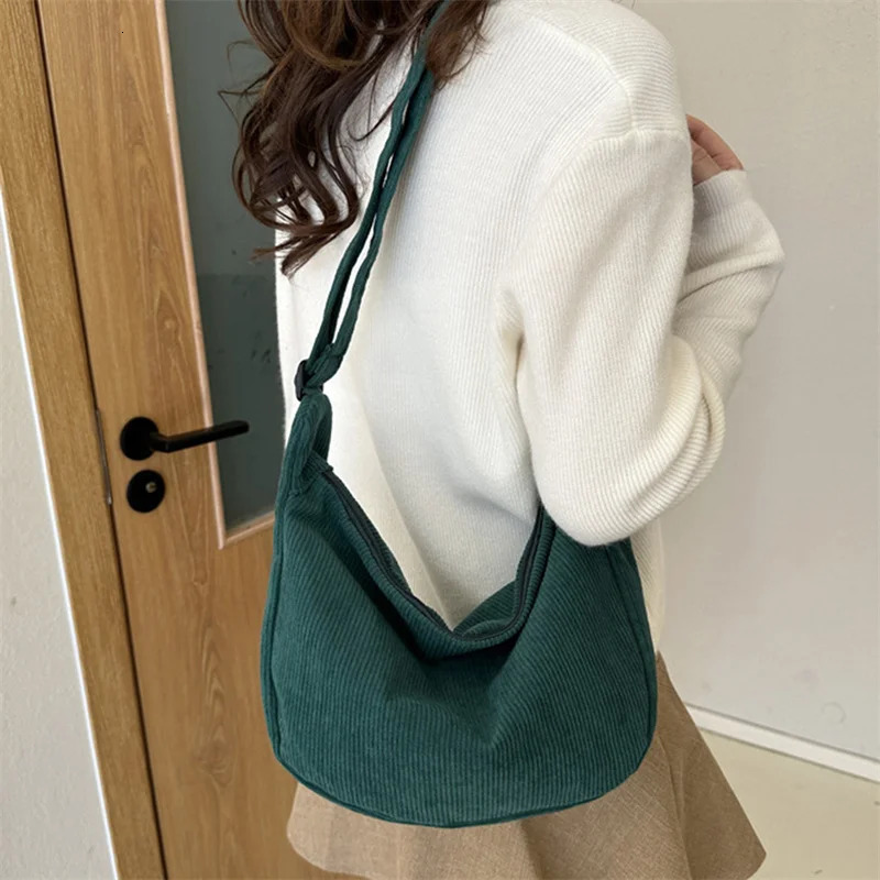 Corduroy Shoulder Bag Minimalist Crossbody Bag Womens Handbags Fashion Fabric Underarm Bag Solid Color Zipper Female Handbag 250731