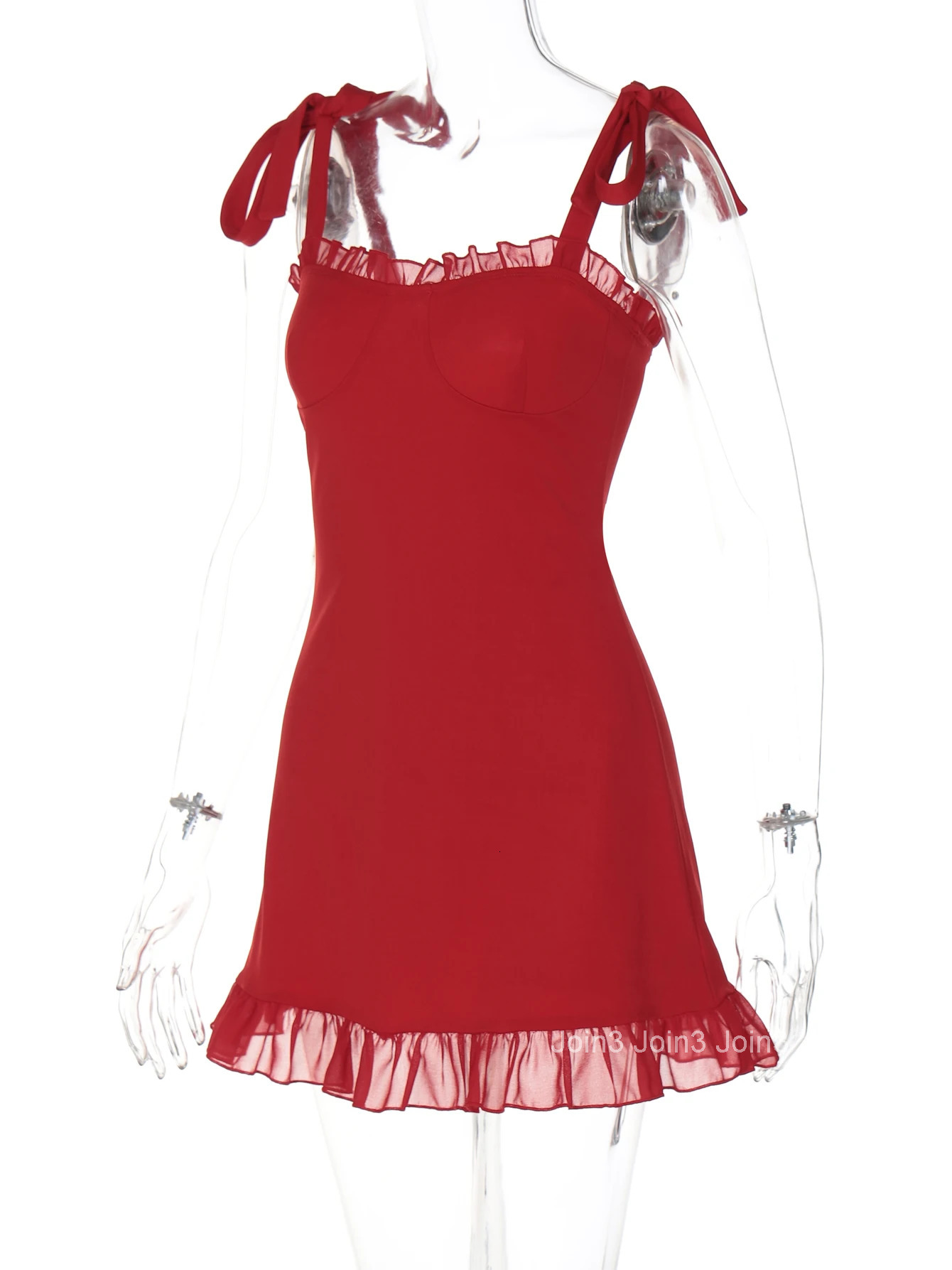 Hugcitar Elegant Solid Slips Ruffles Backless Bandage Patchwork Sexy Slim Mini Dress Summer Women Outfits Party Beach Festival