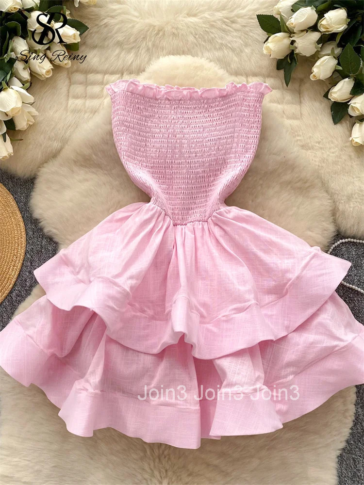 Strapless Ruffles Ball Gown Dress Ladies Sleeveless Elastic Slim Fit Backless Dress Fashion Birthday Party Sundress