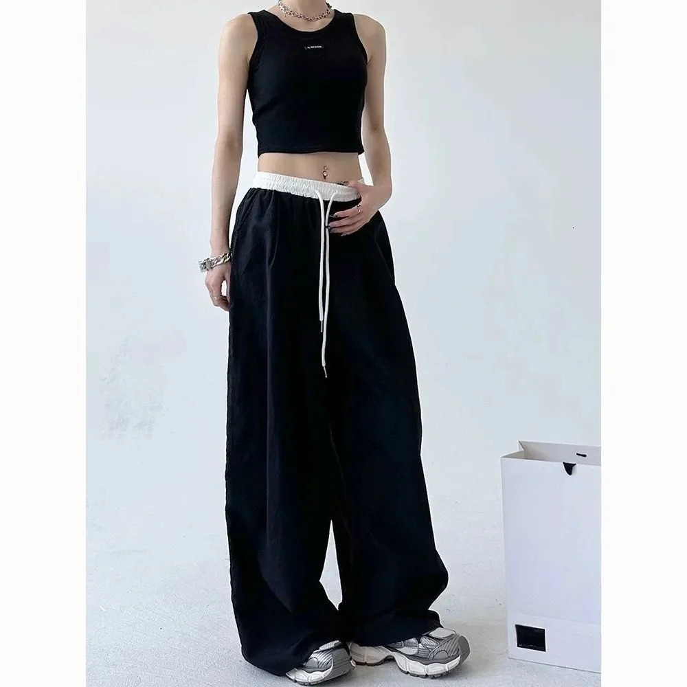 High Street Womens Wide Leg Pants Drawstring Y2K Gothic Hip Hop Ladys Cargo Pants sweet Matching Female Trousers Summer 250806