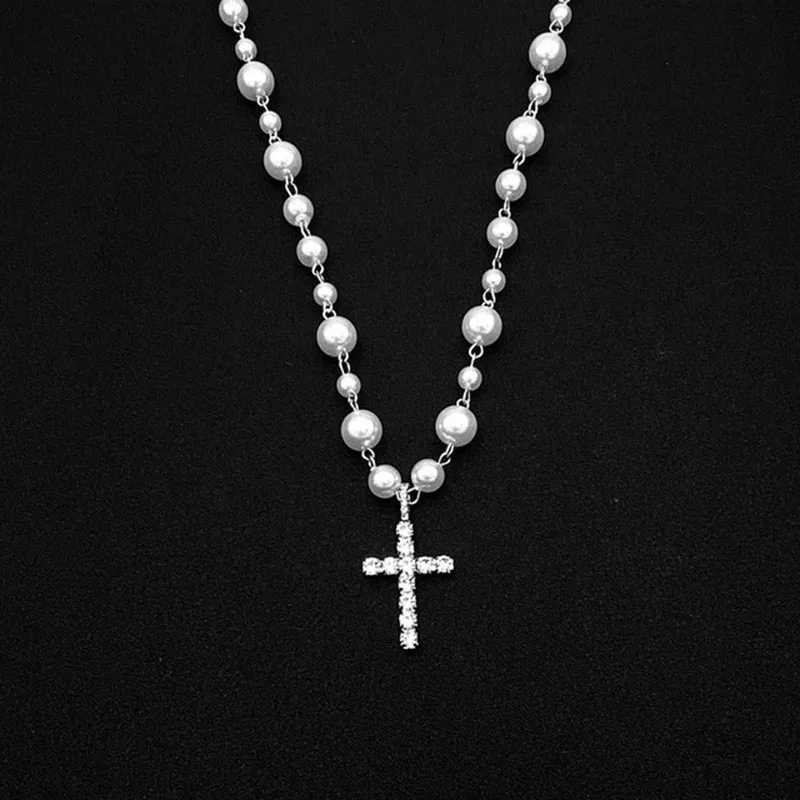 Vintage Pearl Bead Chain Christian Catholic Rosary Cross Rosary Pendant Necklace for Women Men Charm Religious Jewelry Gifts Y250805