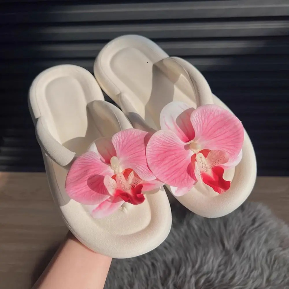 EVA Flip Flops Anti-Slip Summer Herringbone Slippers Butterfly Orchid Beach Shoes Summer 250731