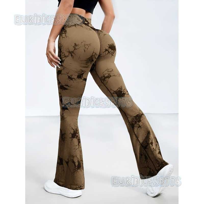 Tie-dye Flared Pants Women Fitness Pants Tight Peach Hip Breathable High Waist Slim Wide-leg Yoga Pants Flared Pants H250806 002