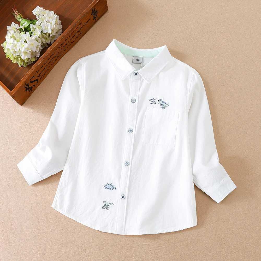 Toddler Boys White Dinosaur Embroidered Casual Shirt Long Sleeved Clothes for 2-6 Years Old X250806