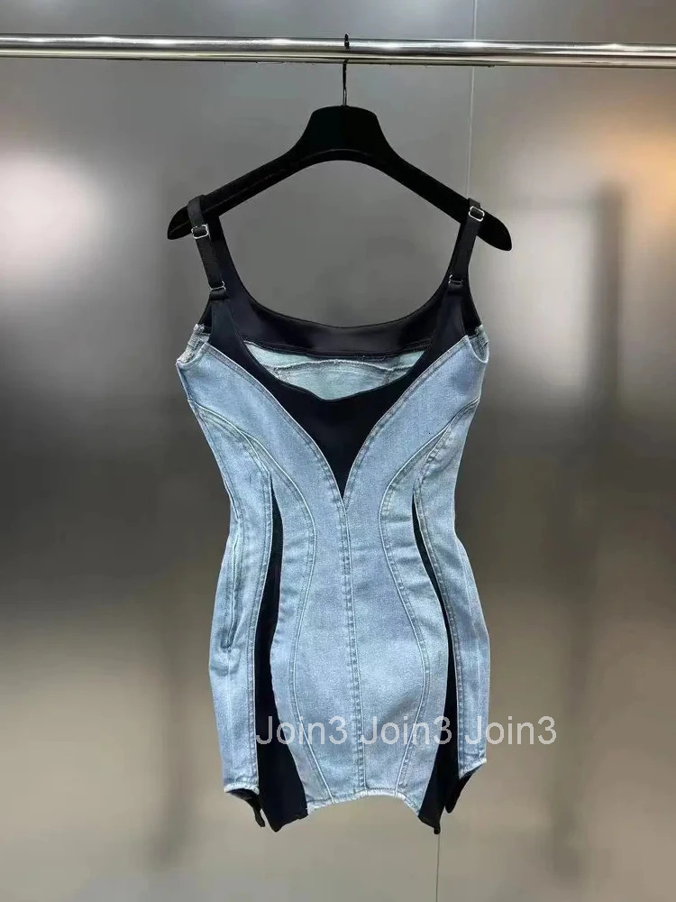 Hit Color Slimming Sexy Short Dresses For Women Square Collar Sleeveless High Waist Irregular Elegant Dress Female Fashion