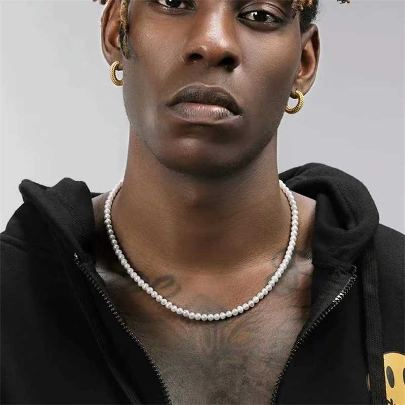 6mm Men Imitation Pearl Chain Necklace Simple Acrylic Beads Choker For Women Hip Hop Jewelry Party Accessories Y250805