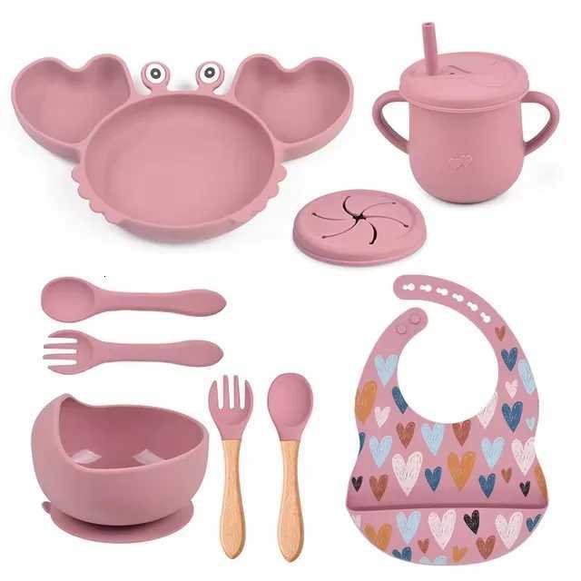 3/4/5PC Silicone Baby Feeding Set Silicone Bowl Dining Plate Spoon Fork Children Dishes BPA Free Silicone Tableware for Kids X250806