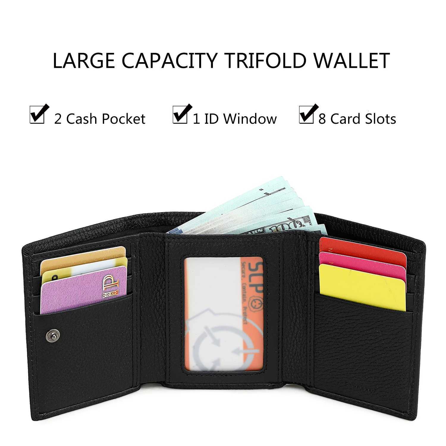 Mens minimalist wallet mens tri-fold wallet with RFID shielded genuine leather wallet and packaging box XJ250806