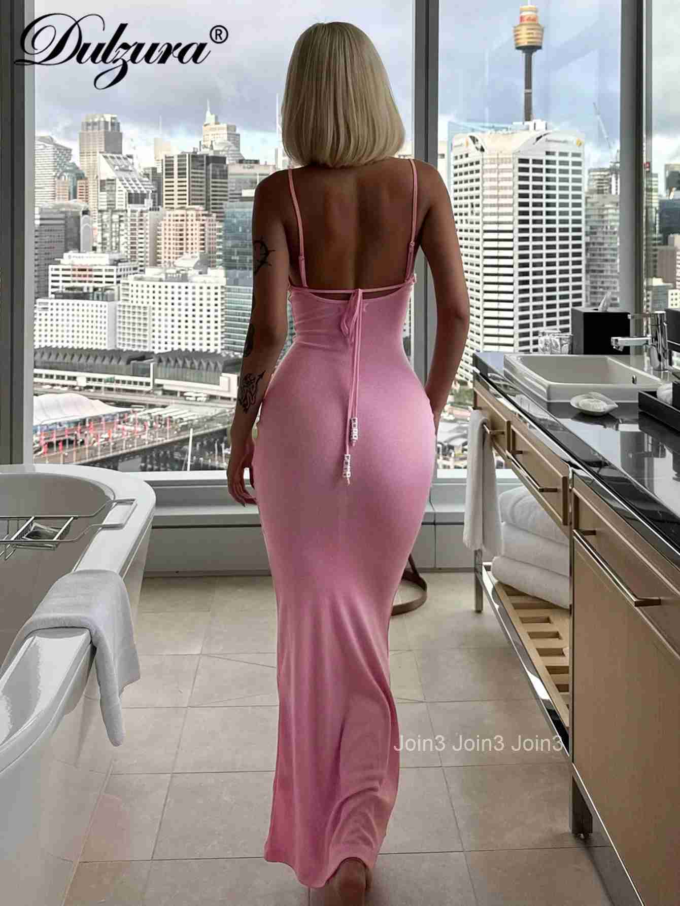 Dulzura WomenS Sleeveless Backless Bodycon Lace Up Cami Maxi Dress Solid Sexy Elegant Long Dress Party Clubwear Summer Clothes