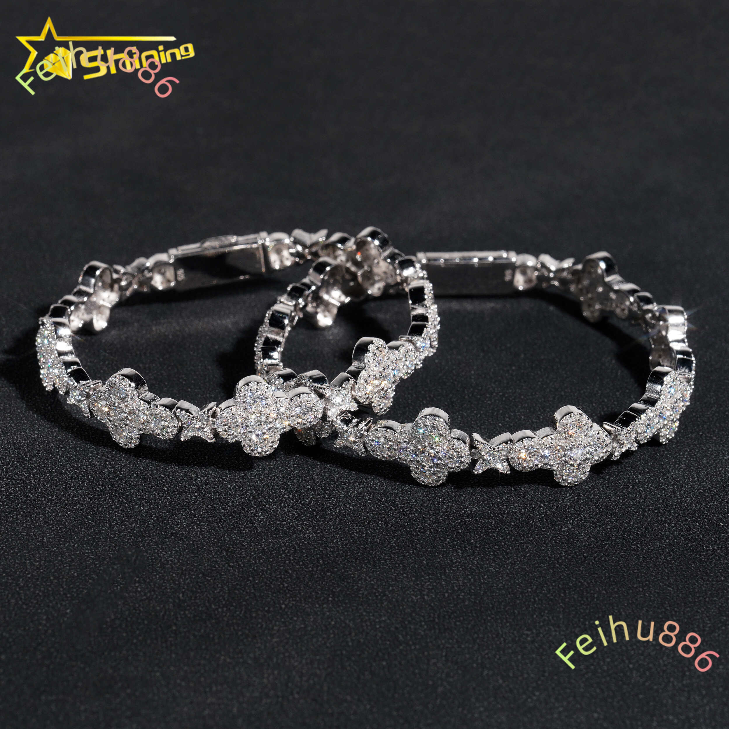 New Cross Collection Necklace Mens 925 Sterling Silver VVS Moissanite Diamond Iced Out Cross Star Link Chain