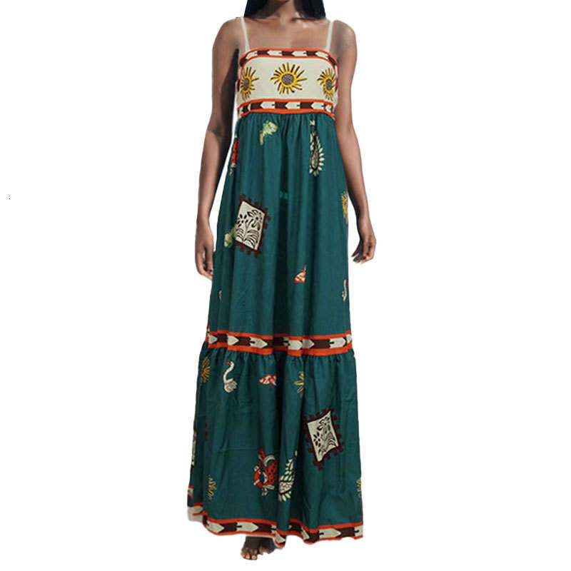 Women's Summer New Fashion Elegant Printed Flared Strap Dress B5