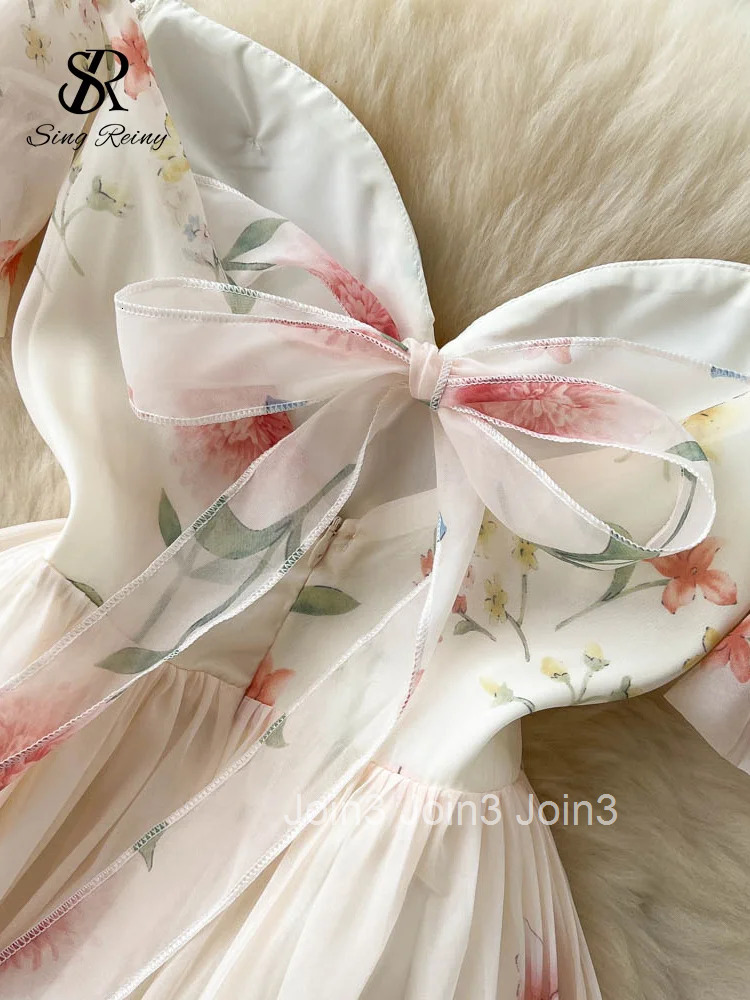 Off the Shoulder Sexy Strap Dress Summer Strapless Corset Maxi Sundress Ladies Backless Bow Sweet Print Long Dress