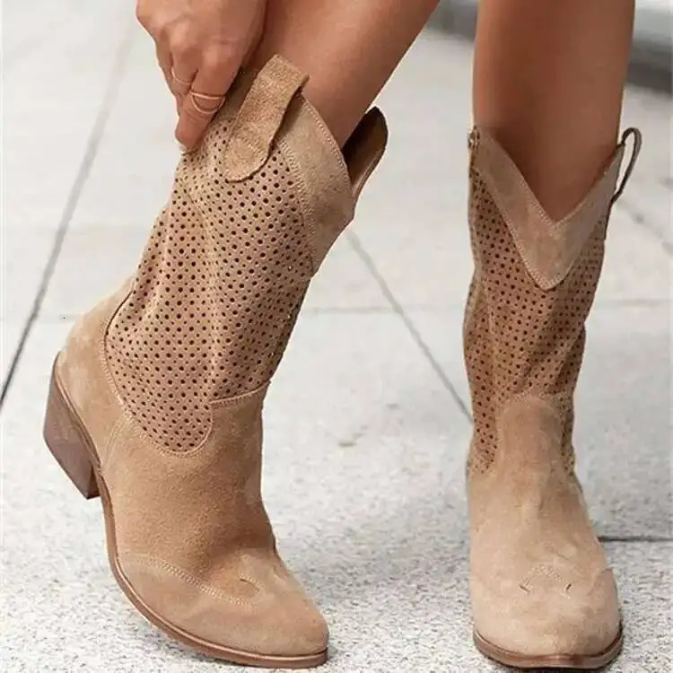 Drop Low Heels Heel Short Boots Side Zip Size 34- 43 Western Boots Lady Shoes 250805