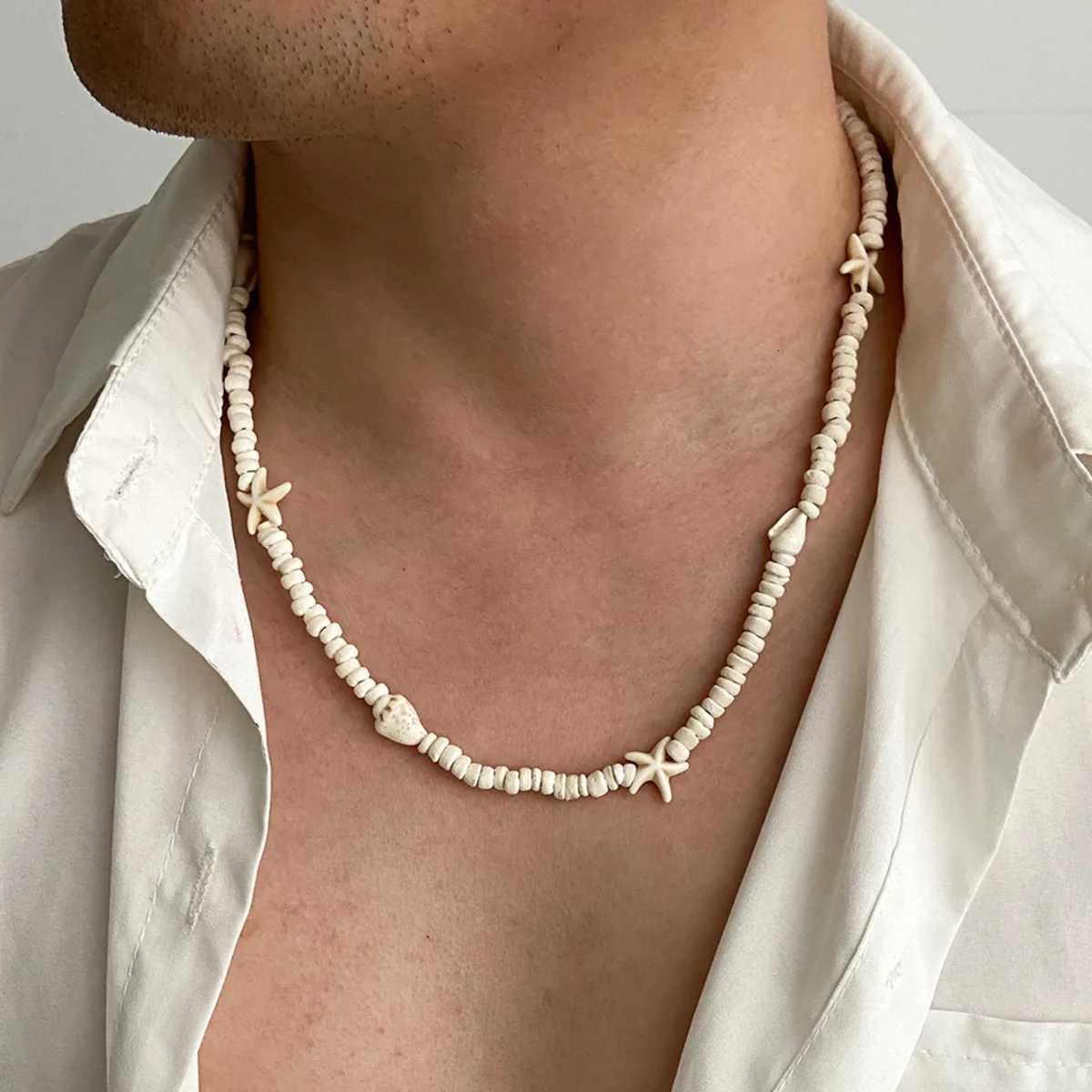 100% Bohemia Starfish Conch Choker Necklace for Men Trendy Coconut Husk Wood Beads Collar Necklace Fashion Jewelry on the Neck Y250805