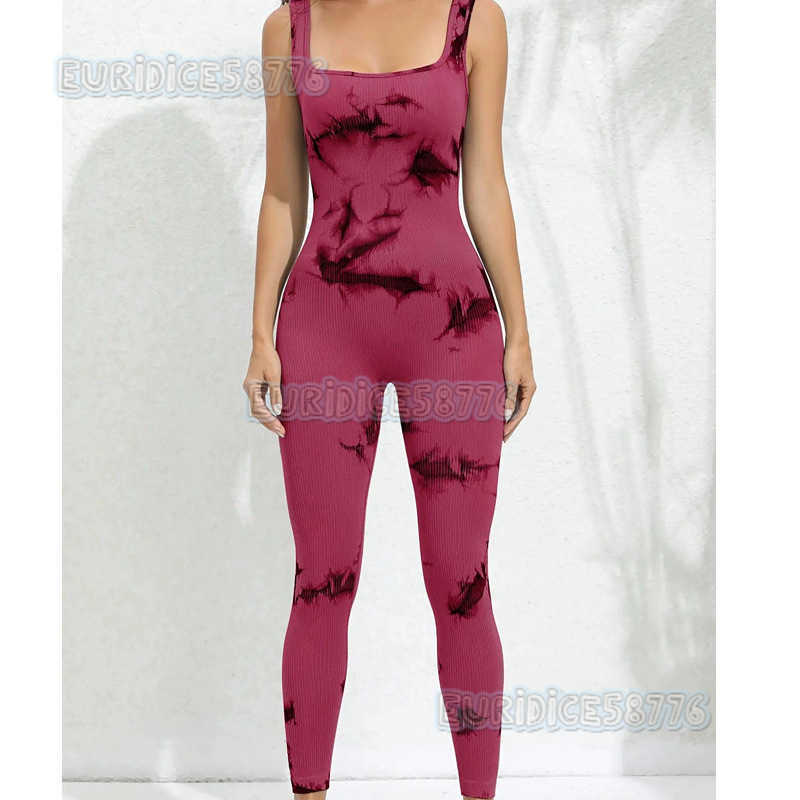 New Hot Seamless Tie-dye Womens Sleeveless Ribbed Sports Jumpsuit Yoga Sports Tank Top Jumpsuit H250806
