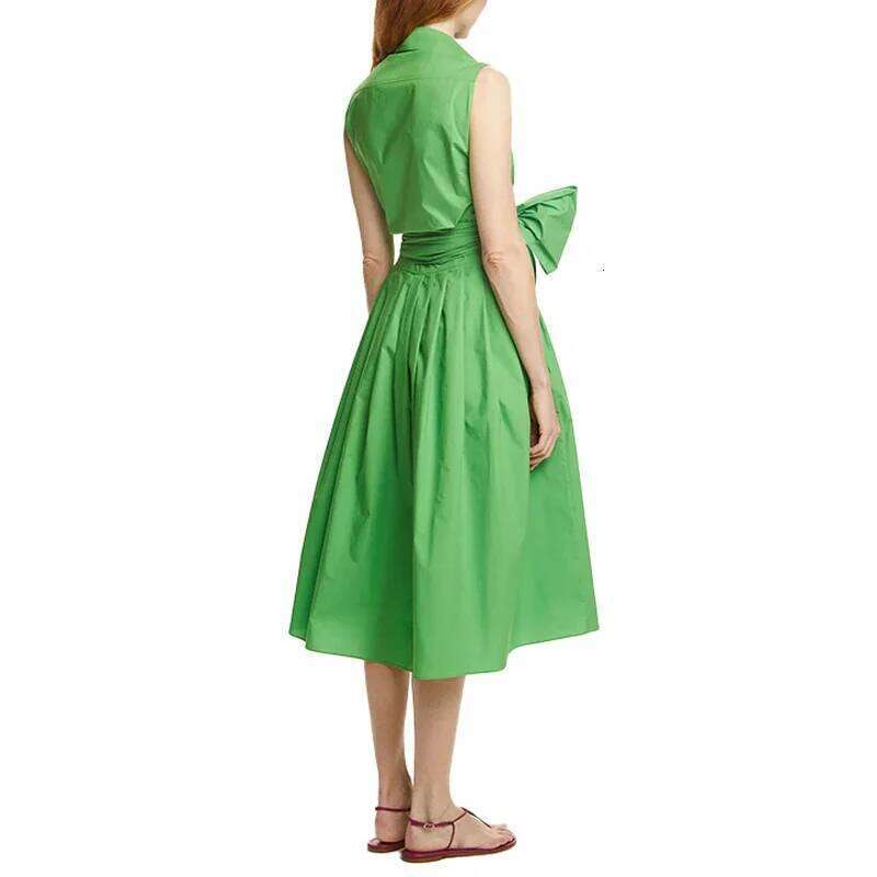 Designer Clothing 2025 Sleeveless Party Long Single Row Buckle Lace Up Design Casual Summer Beach Dress Women Dresses