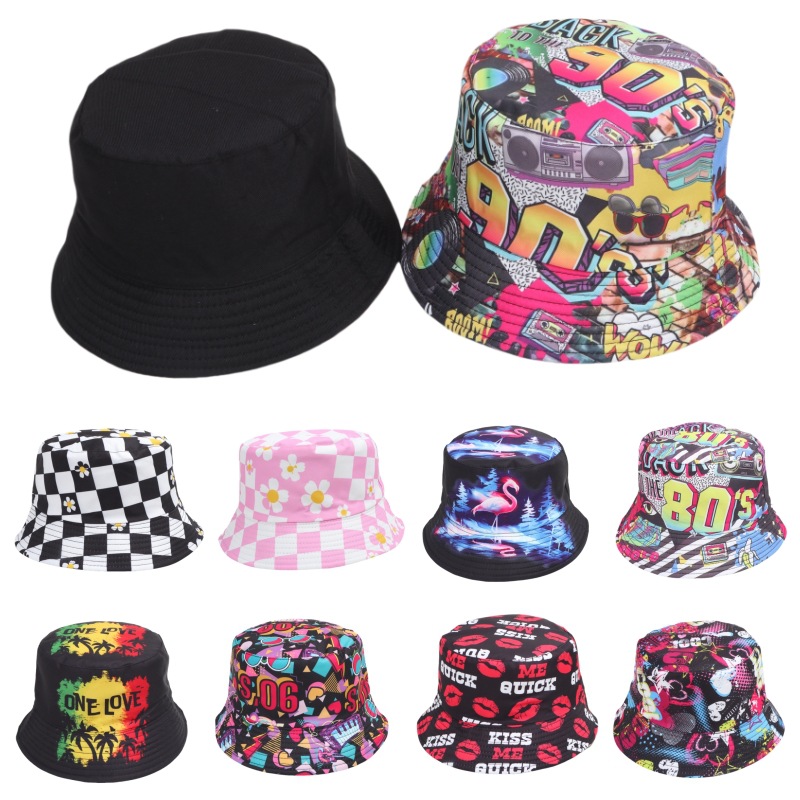 Stage Wear Summer Retro Printing Fisherman Hat Europ American Cartoon Double-sided Basin Hat Outdoor Versatile Sunscreen Bucket Hat