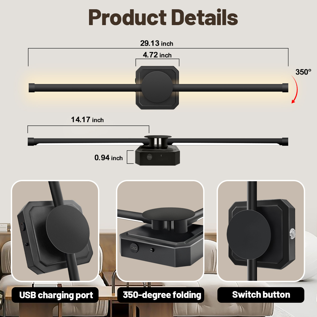 Elegant Dual color integrated bendable wall lamp Split Wall Lamp: Versatile Lighting Fixture for Home Office & Study - HCP020