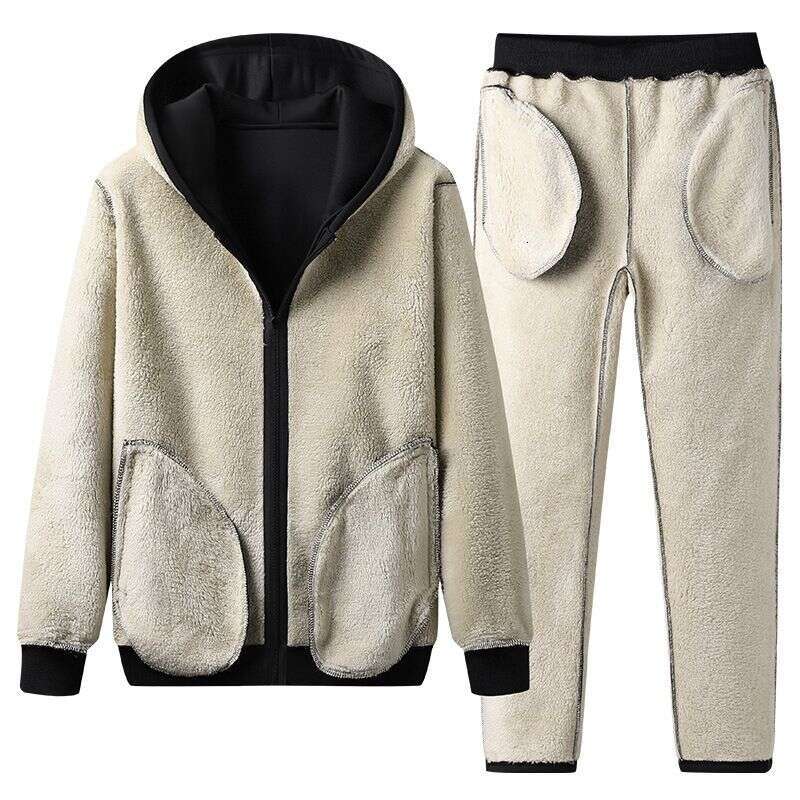 Designer Leisure High Quality Sweater Large Winter Warm Hooded Casual Men's Lamb Fleece Sports Set