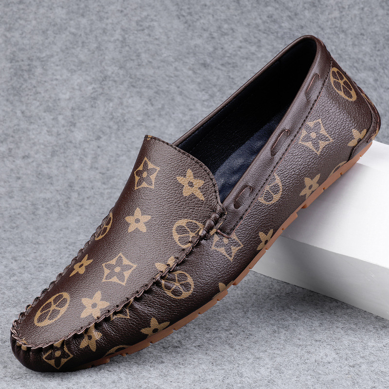 Autumn New Mens Printed Casual Leather Shoes Handmade Soft Soles Comfortable Big Size 37-45 Casual Shoes Free Shipping