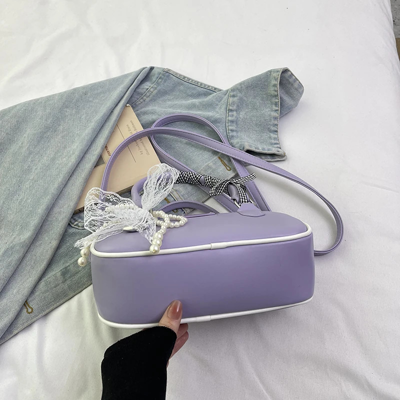 Spring And Summer Women Bag Korean Style Fashion Small Handbag Boston Versatile Commute Crossbody Purple 250805
