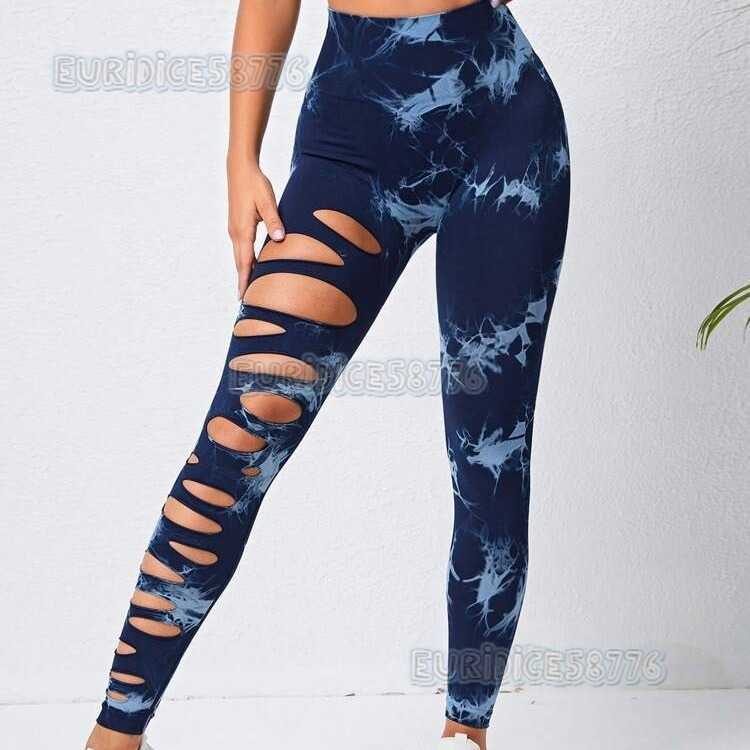 Hollow Tie-dye Yoga Pants High-waist Butt-lifting Fitness Pants Running Pants Yoga Wear Womens Long Pants H250806
