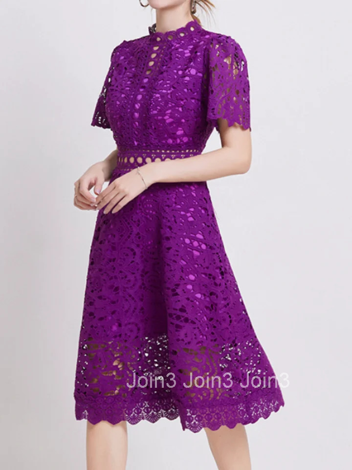 HAM Spring New Womens Lace Dresses Floral Crochet Hollow Out Vestido Patchwork Casual Slim Office Party Long Dress