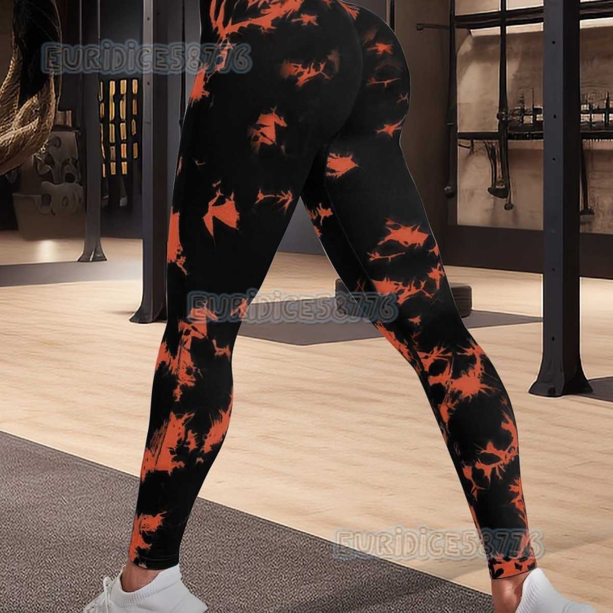 Seamless Yoga Pants for Women Tie-dye Tie-bleach Yoga Wear Peach Hip Print High Waist Hip-lifting Sports Leggings H250806