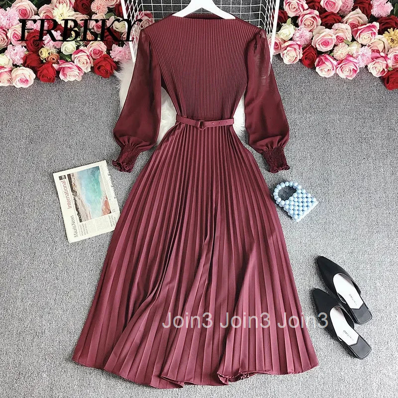 Pleated Dresses New Fashion Waist Slimming Temperament French Dress Elegant Long Sleeve Pleated Waistband Romper Evening Dresses